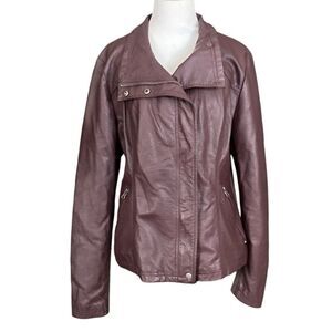 R. D Style Rhonda Maroon Faux Leather Moto Jacket